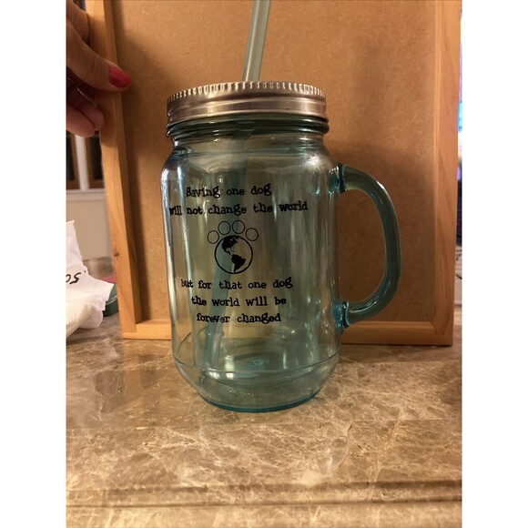 Dog Speak Mason Jar Styled Insulated 20 oz Mug - Saving One Dog... - Picture 1 of 9